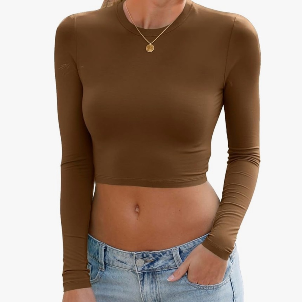 SHEIN Brown Long Sleeve Crop Top